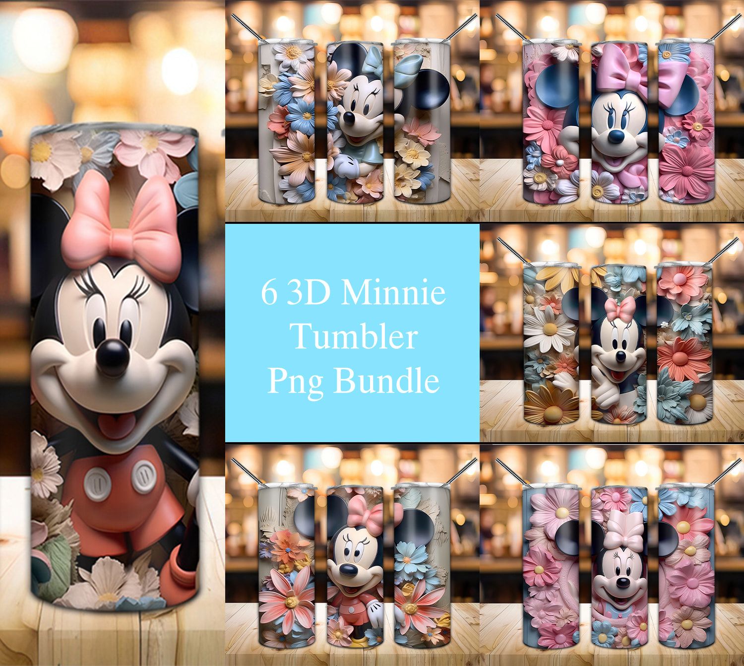 Bundle 3D Floral Minnie Mouse Tumbler PNG Bundle 3D Floral Minnie Mouse Tumbler PNG