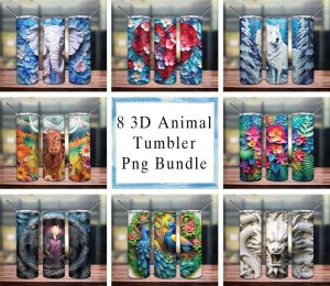 Bundle 8 3D Animals and Landscape Tumbler PNG