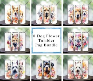 Bundle 8 Flowers Dogs Tumbler PNG