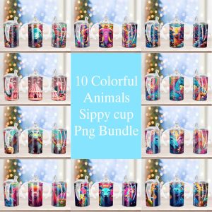 Bundle Colorful Animals Sippy Cup Sublimation Design