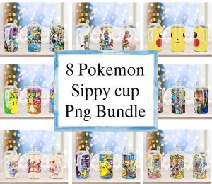 Cartoon Pokemon Bundle Sippy Cup Sublimation Design