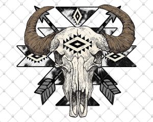 Cow Print Aztec Western Bull Skull Png