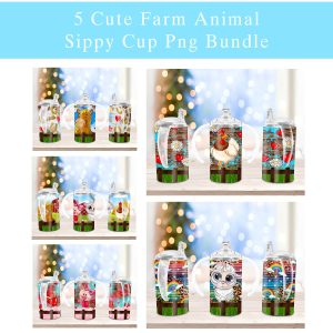 Farm Animals Bundle Sippy Cup Sublimation Design