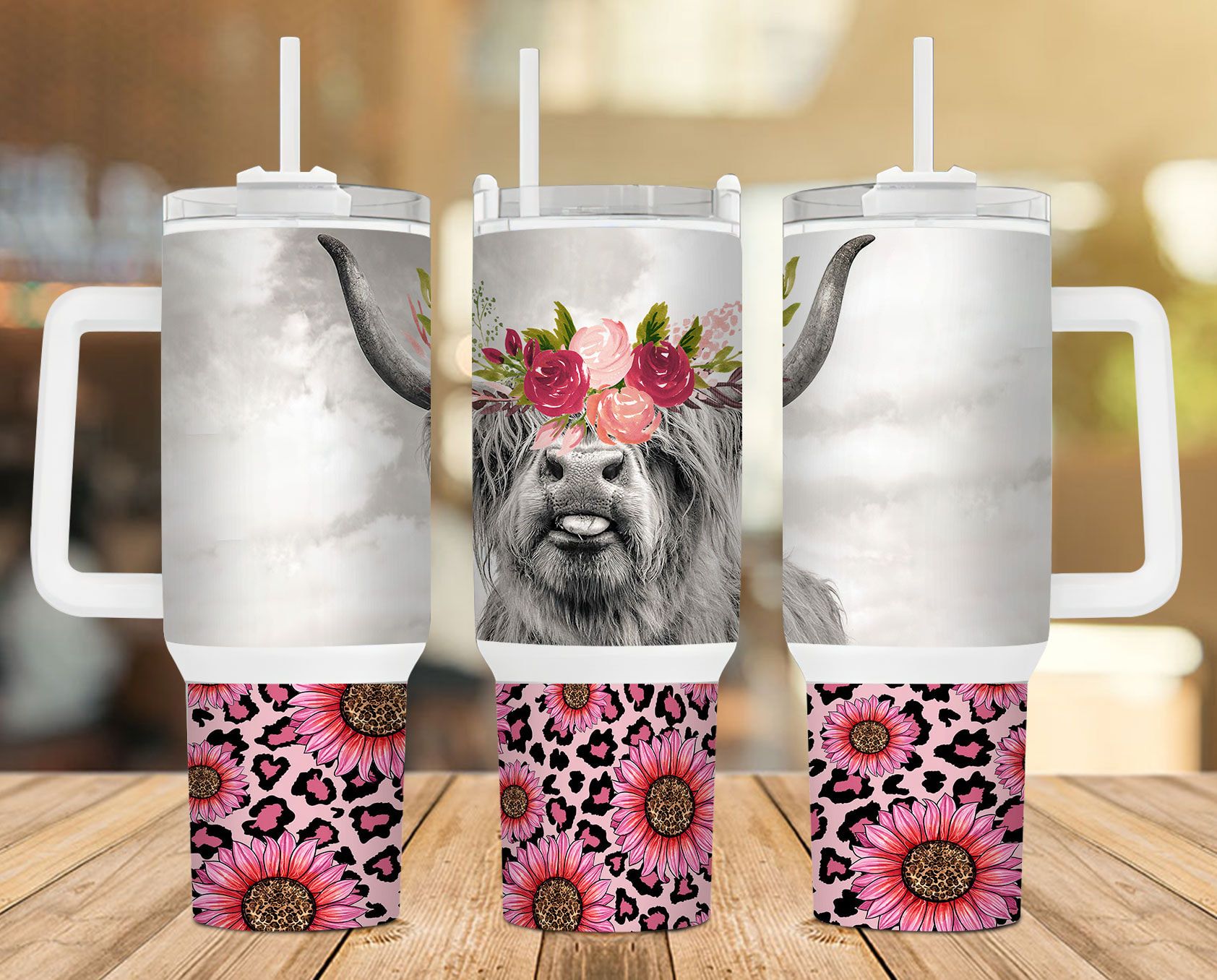 Highland Cow Pink Flower Leopard 40 oz 2 piece Tumbler Wrap Highland Cow Pink Flower Leopard 40 oz 2 piece Tumbler Wrap