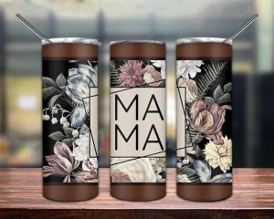 Mother's Day Mama Floral Gold Tumbler PNG
