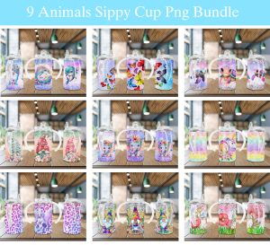 Colorful Animals Bundle Sippy Cup Sublimation Design