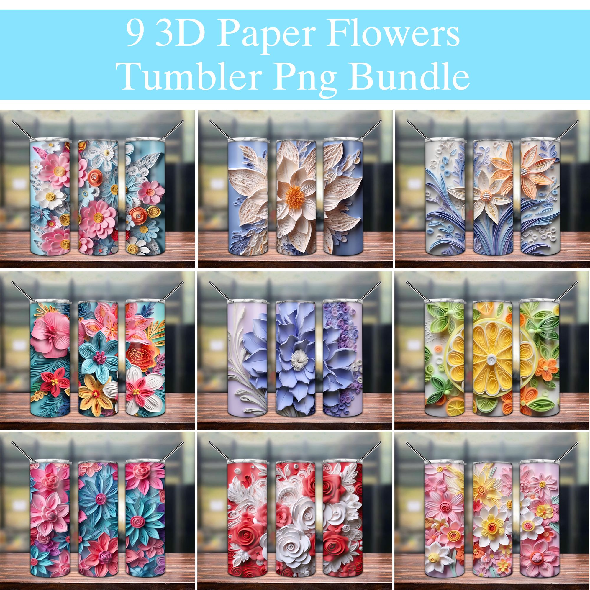 3D Paper Flowers Tumbler Png 3D Paper Flowers Tumbler Png