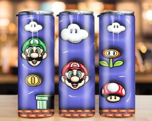 3D Bubble Puff Inflated Mario Tumbler PNG