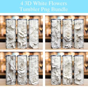3D Clay Mold White Flowers Tumbler PNG