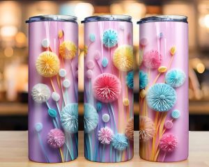 3D Colorful Dandelions Flowers Tumbler PNG