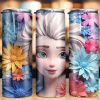 3D Elsa Frozen Flowers Tumbler PNG