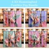3D Hummingbird with Flowers Tumbler PNG