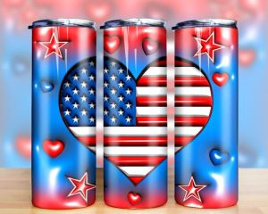 3D Inflated American Flag Heart Tumbler PNG