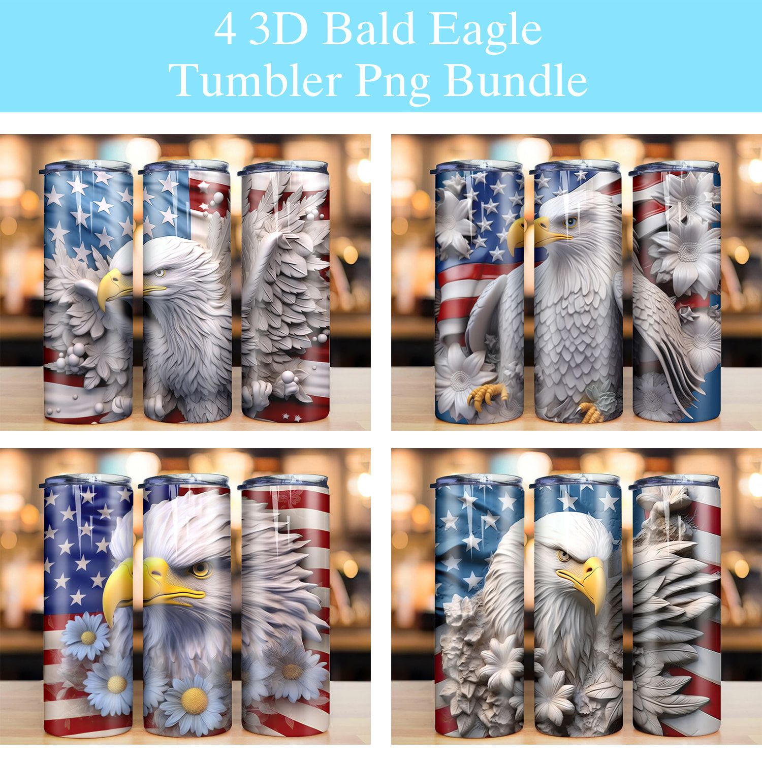 3D Patriotic Bald Eagle Tumbler PNG 3D Patriotic Bald Eagle Tumbler PNG