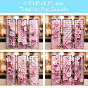 3D Pink Flowers Bee Honeycomb Tumbler PNG