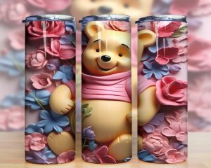 3D Pooh and Flowers Tumbler PNG