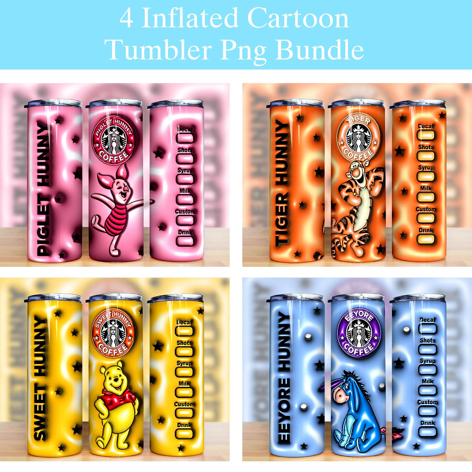 3D Puff Inflated Cartoon Pooh Tumbler PNG 3D Puff Inflated Cartoon Pooh Tumbler PNG