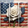 3D Rose American Flag Tumbler PNG
