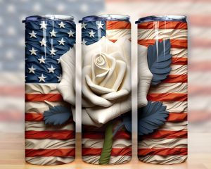 3D Rose American Flag Tumbler PNG