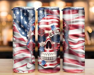3D Skull 4th of July Tumbler PNG