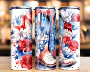 4th of July Red Blue American Flag Cowgirl Boots Tumbler PNG