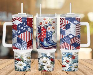 American Boots Daisy Flag 40 oz 2 piece Tumbler Wrap