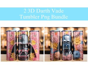 Bundle 3D Darth Vade with Flowers Tumbler PNG