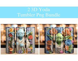 Bundle 3D Yoda with Flowers Tumbler PNG