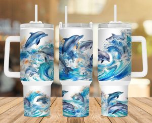 Dolphins Watercolor 40 oz 2 piece Tumbler Wrap