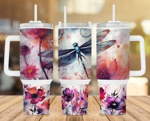 Dragonfly with Flowers 40 oz 2 piece Tumbler Wrap