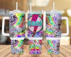 Mama Leopard Lightning 40 oz 2 piece Tumbler Wrap