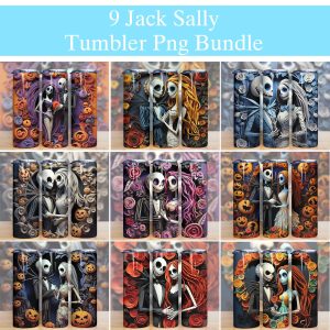 Bundle 3D Halloween Couple Skeleton Tumbler PNG