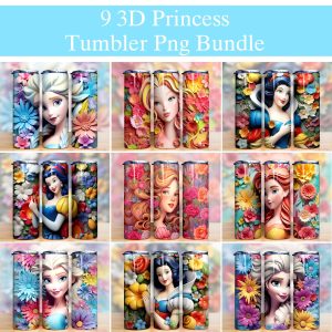 Bundle 3D Cartoon Princess Tumbler PNG