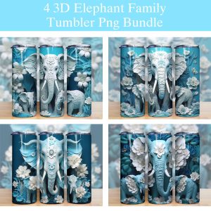 3D Elephant Family Tumbler PNG