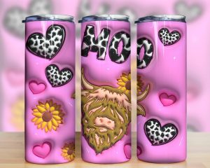 3D Inflated Highland Cow Tumbler PNG