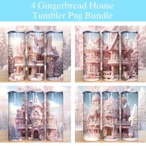 3D Pink Gingerbread House Tumbler PNG