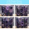 3D Purple and Black Flowers Tumbler PNG