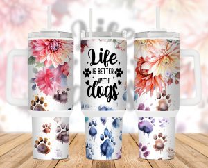 Dog Mom Dahlia 40 oz 2 piece Tumbler Wrap