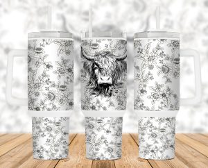Highland Cow Floral 40 oz 2 piece Tumbler Wrap