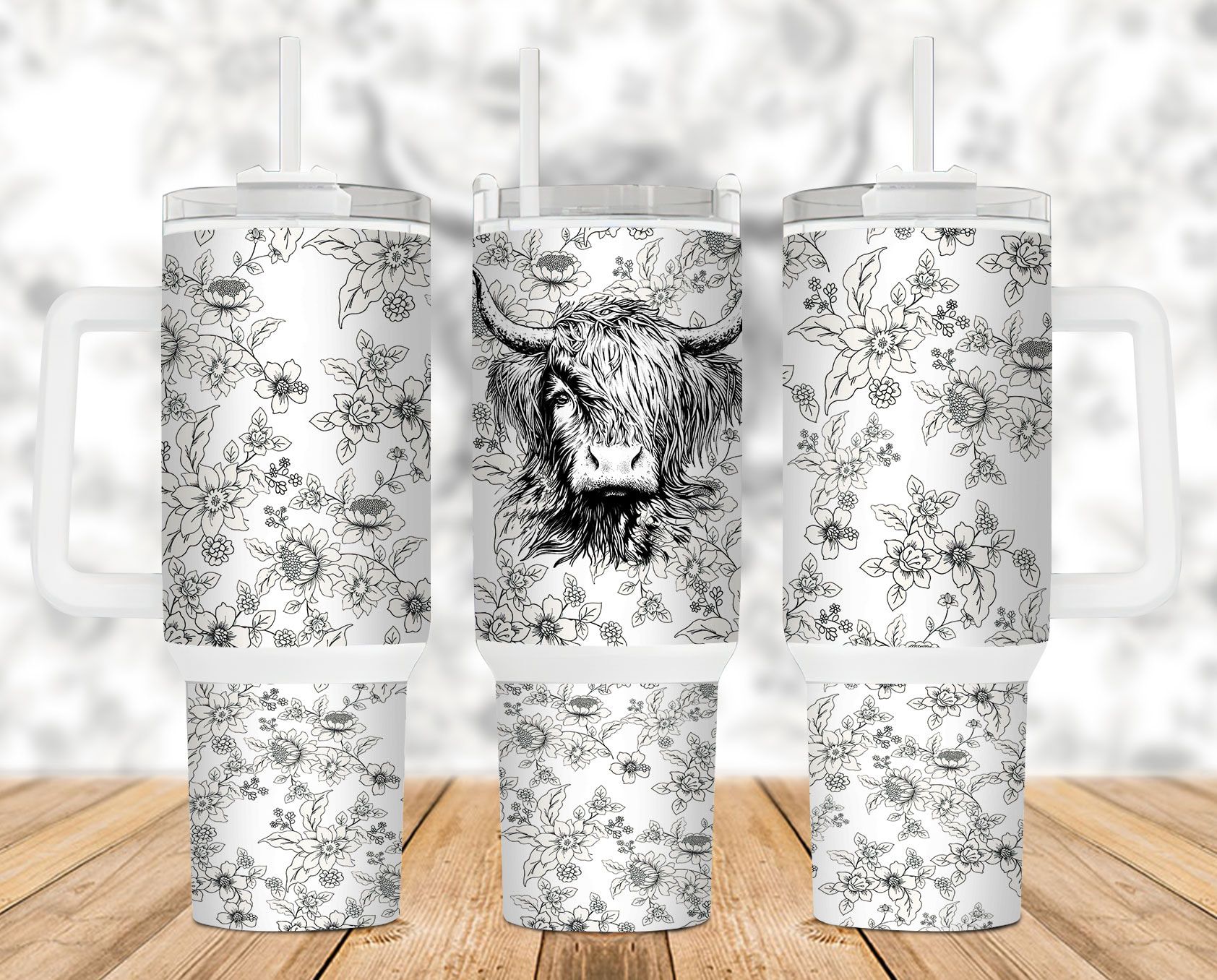 Highland Cow Floral 40 oz 2 piece Tumbler Wrap Highland Cow Floral 40 oz 2 piece Tumbler Wrap