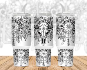 Western Highland Bull Skull Floral 40 oz 2 piece Tumbler Wrap