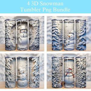 3D Christmas Snowman Tumbler Png