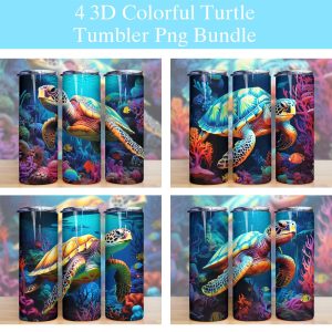 3D Colorful Sea Turtle Tumbler PNG