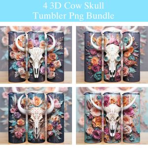 3D Cow Skull Pastel Tumbler PNG