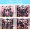3D Dusty Rose Skeleton Lovers Tumbler PNG
