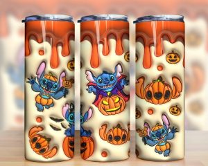 3D Inflated Cartoon Halloween Stitch Pumpkin Tumbler PNG