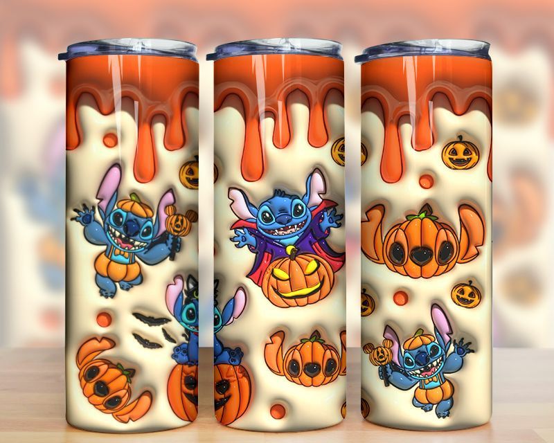 3D Inflated Cartoon Halloween Stitch Pumpkin Tumbler PNG 3D Inflated Cartoon Halloween Stitch Pumpkin Tumbler PNG