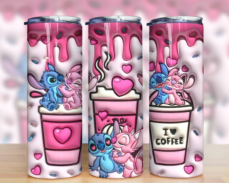3D Inflated Cartoon Stitch Couple Tumbler PNG 3D Inflated Cartoon Stitch Couple Tumbler PNG