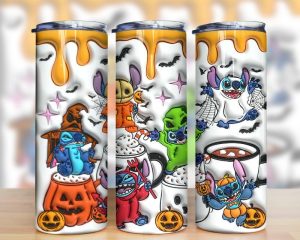 3D Inflated Cartoon Stitch Halloween Tumbler PNG