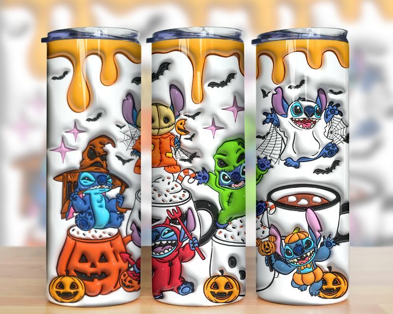 3D Inflated Cartoon Stitch Halloween Tumbler PNG 3D Inflated Cartoon Stitch Halloween Tumbler PNG